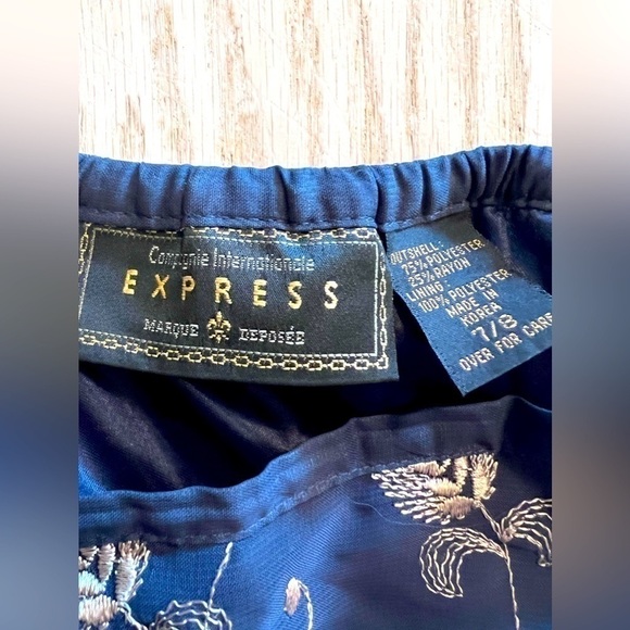 VINTAGE express navy skirt with tan embroidery sz 7/8 - Picture 6 of 7